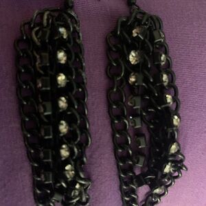 Black Chain Earrings with Rhinestones